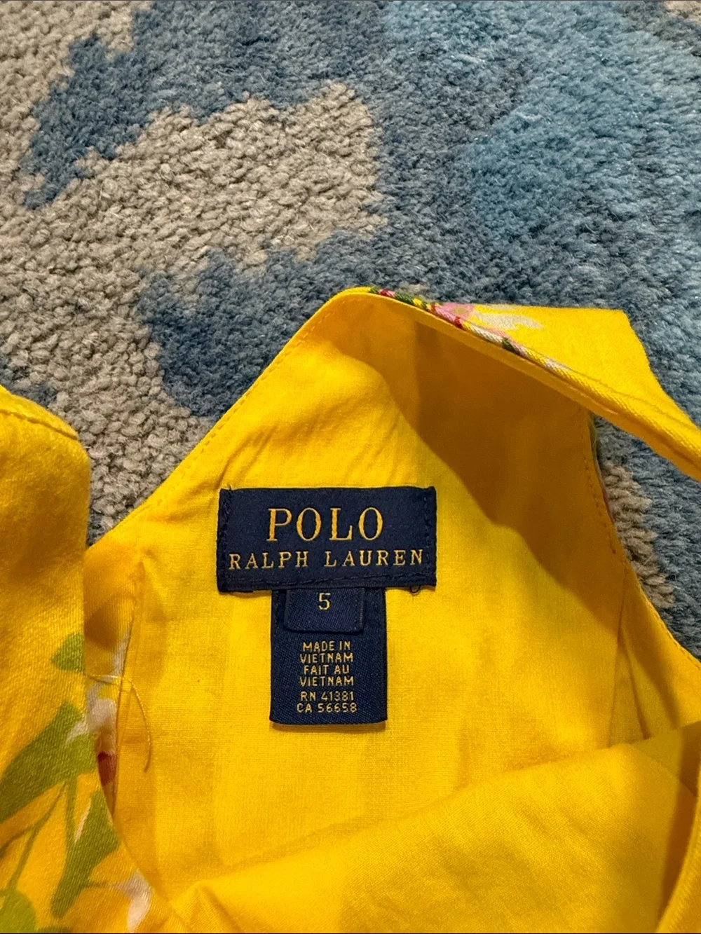 Polo by Ralph Lauren Yellow Floral Dress with Navy Striped Sash